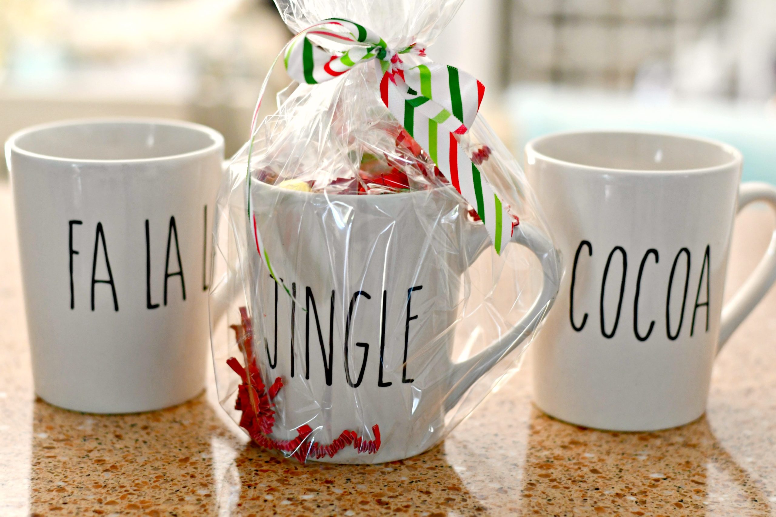 cellophane packaging filled mugs as gifts