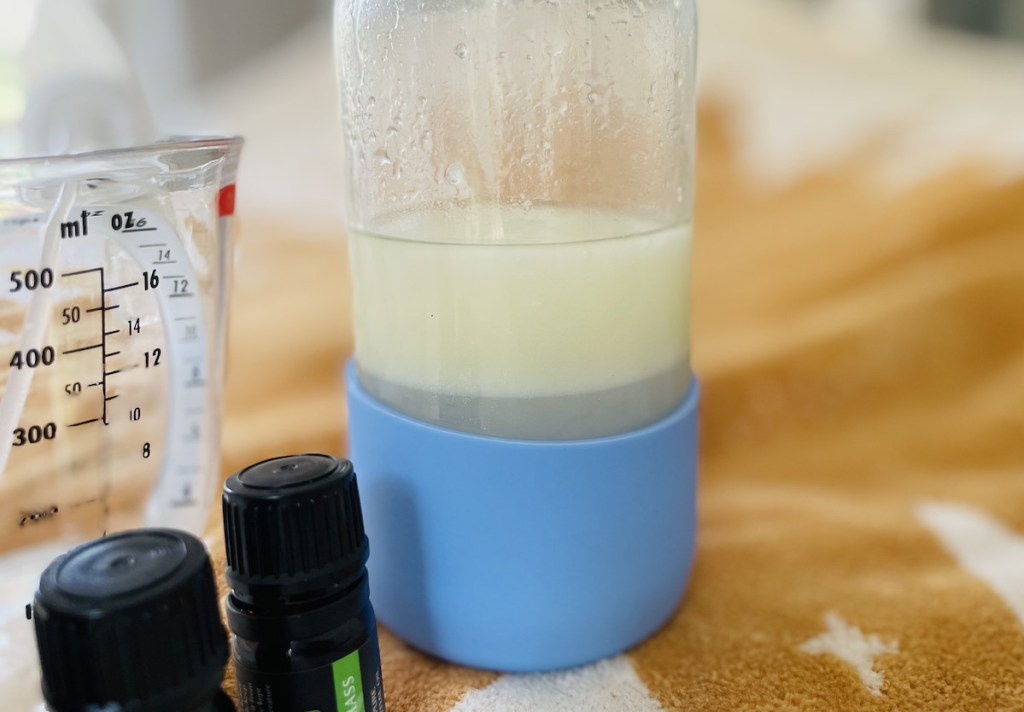 oil and liquid separating in glass bottle