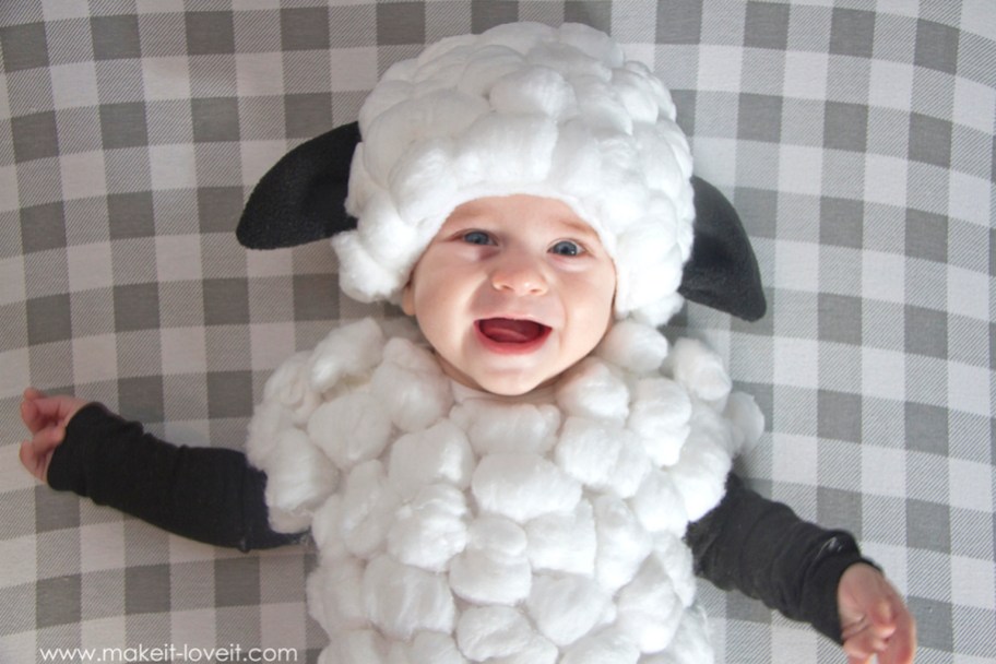 baby lamb costume which is a cheap and easy DIY halloween costume for kids or adults