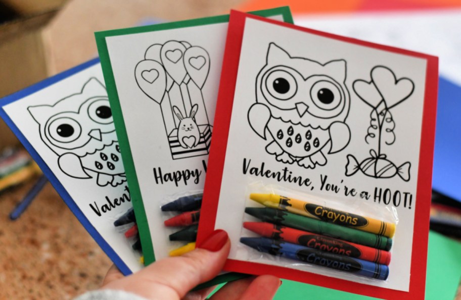 DIY Valentine's Day Card with crayons and Coloring Sheets