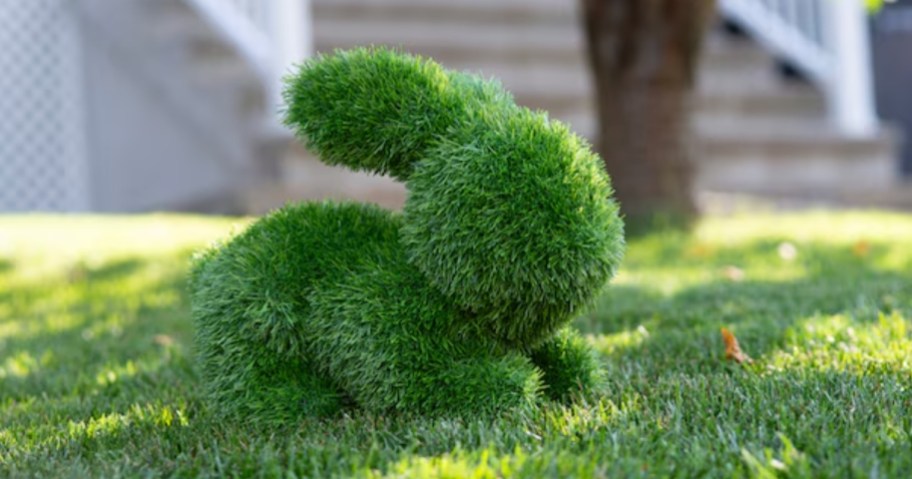 a faux topiary bunny on a yard