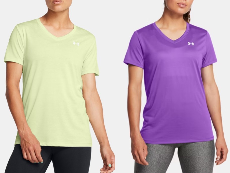 women wearing different color vneck tshirts
