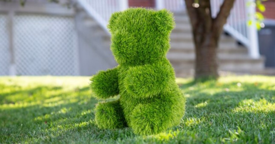 a faux topiary teddy bear on a yard