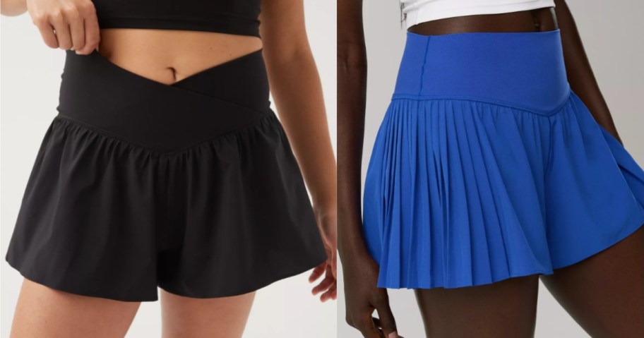 2 women wearing flowy shorts