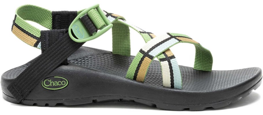 a women's Chaco sandal with colorful straps and a black sole