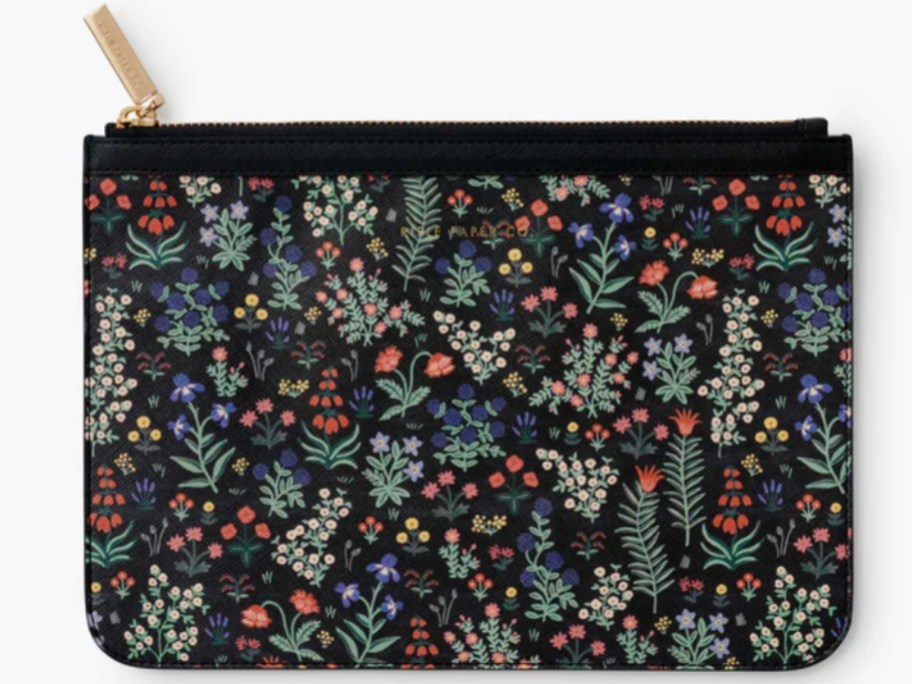 a black floral large zipper pouch