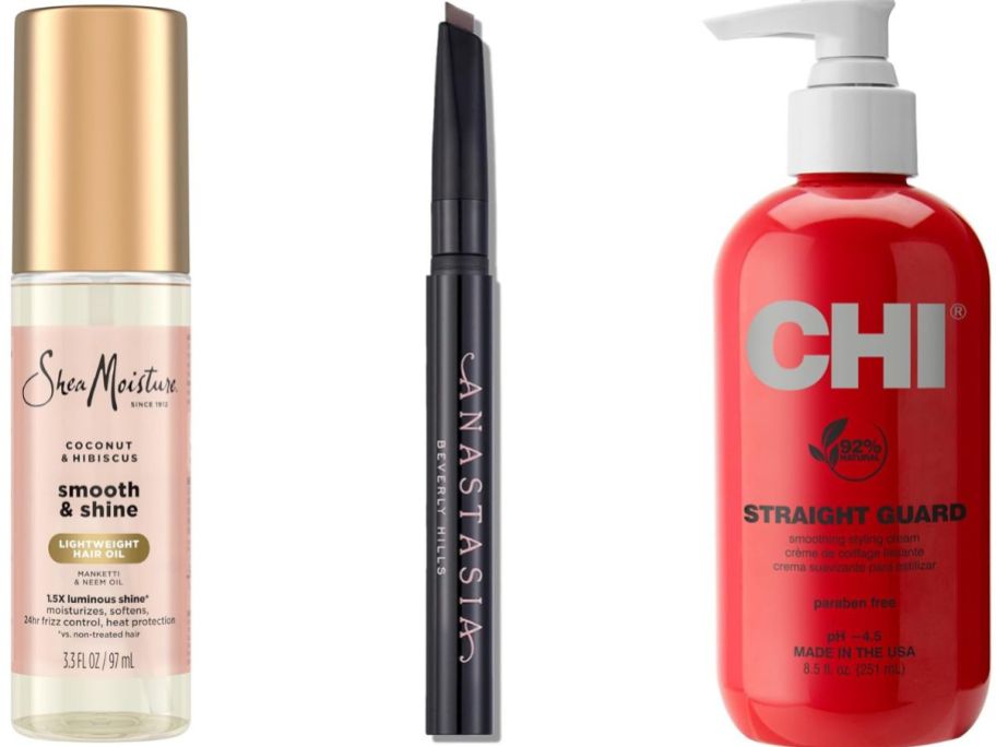Stock images of Shea Moisture, Anastasia Beverly Hills and Chi beauty products