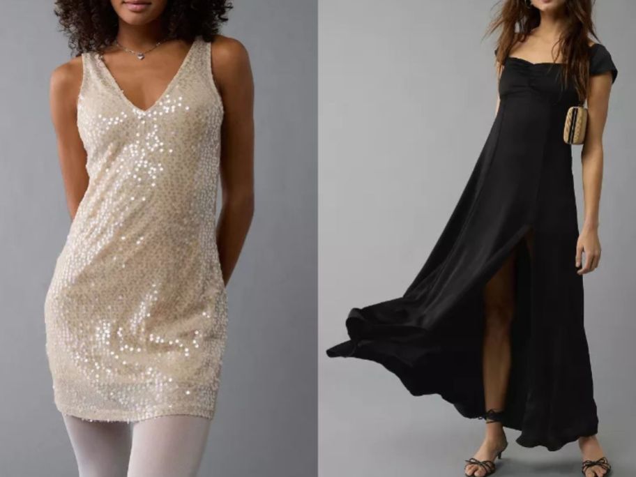 Stock images of two women wearing american eagle dresses