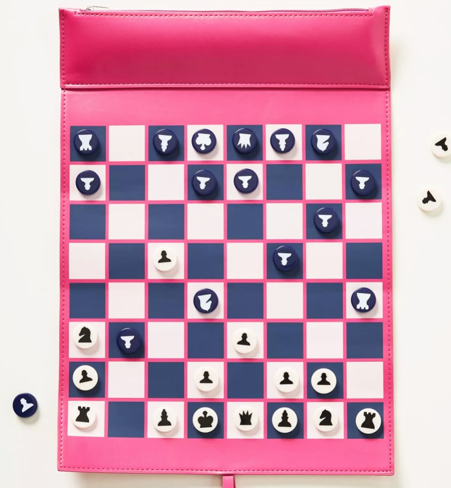 pink, navy, and white checkerboard set