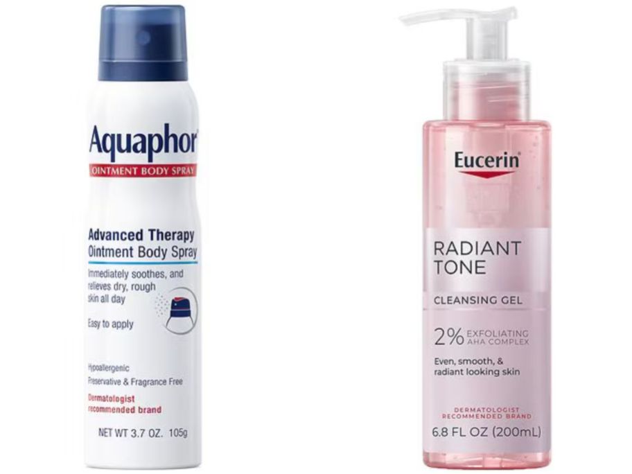Stock images of aquaphor and eucerin skin care products
