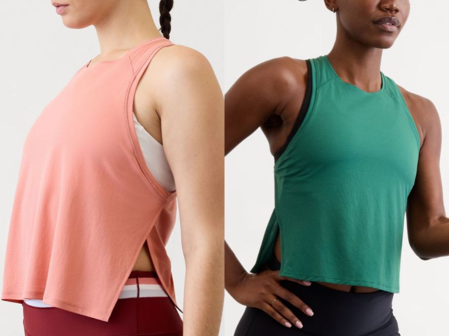 Stock images of two women wearing Athleta Tanks