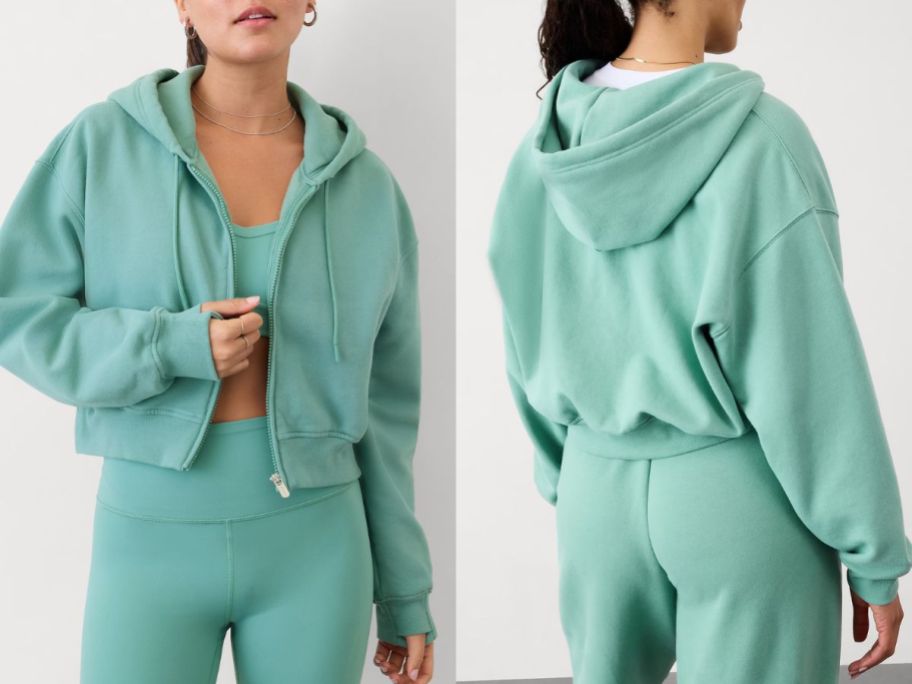 Athleta Forever Fleece Crop Full Zip in Juniper