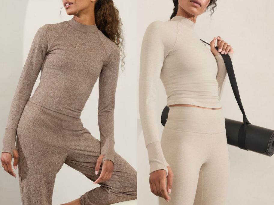 Stock images of two women wearing Athleta Soft Luxe Tops