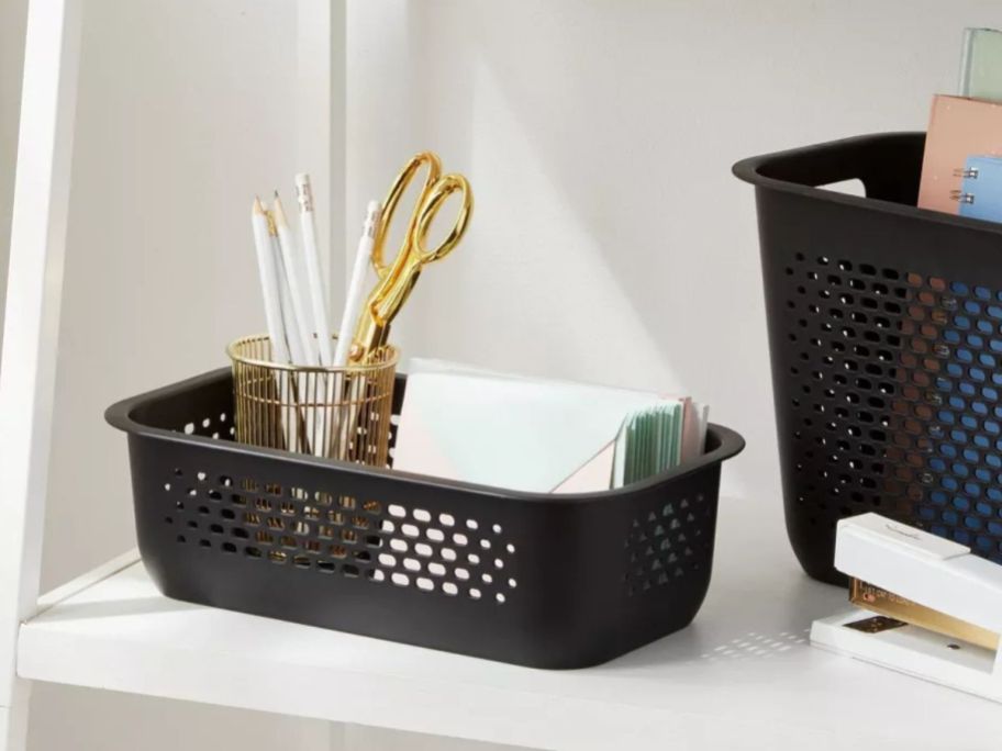 Brightroom Plastic Storage bins organizing office supplies