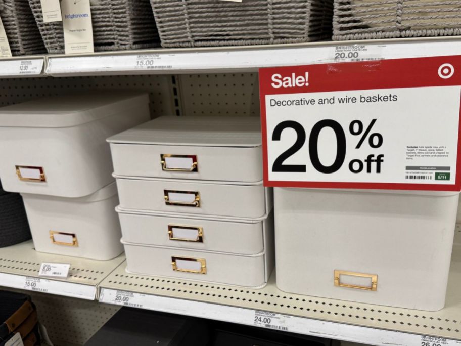 A shelf of Brightroom Decorative Storage Boxes at Target