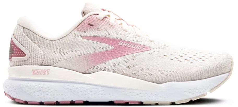 white and pink womens running shoe