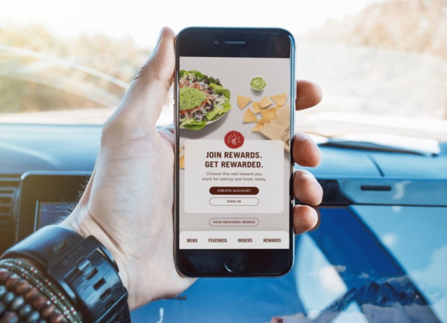 Showing the Chipotle App, one of the food apps that give you free food at sign up