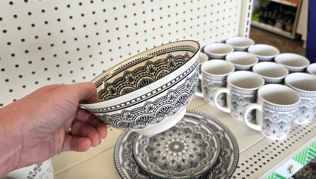 holding Dollar Tree bowl 