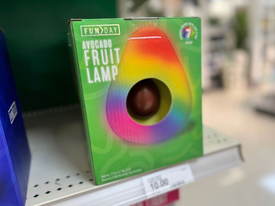 A squishy avocado lamp in a box at Target