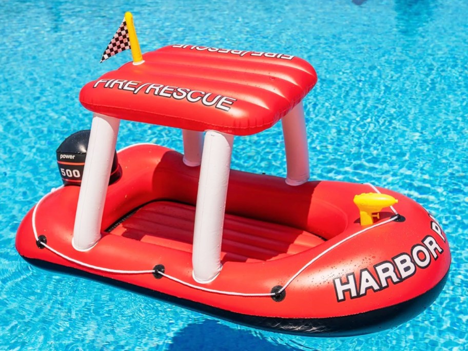 red kids fire boat pool toy