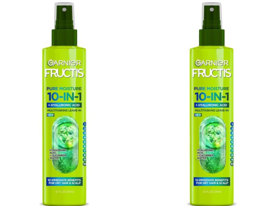 Stock images of two Garnier Fructis Pure Moisture 10-in-1 Sprays