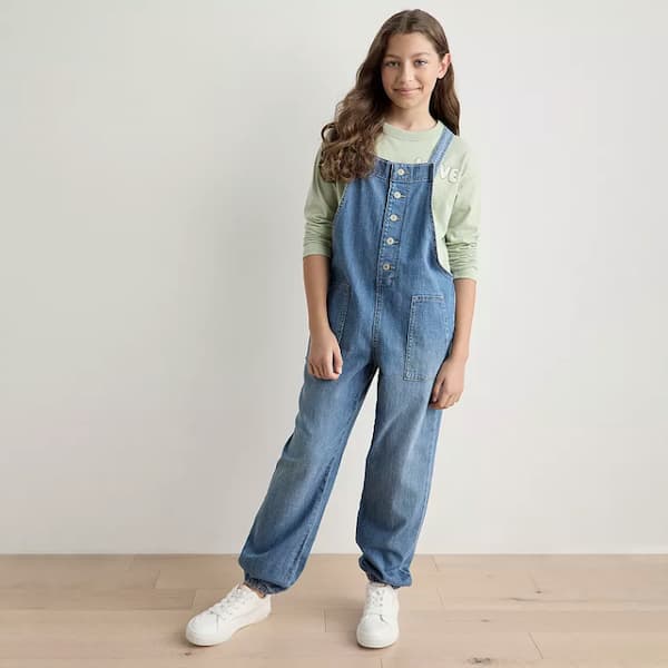 Girls’ Drapey Denim Overalls