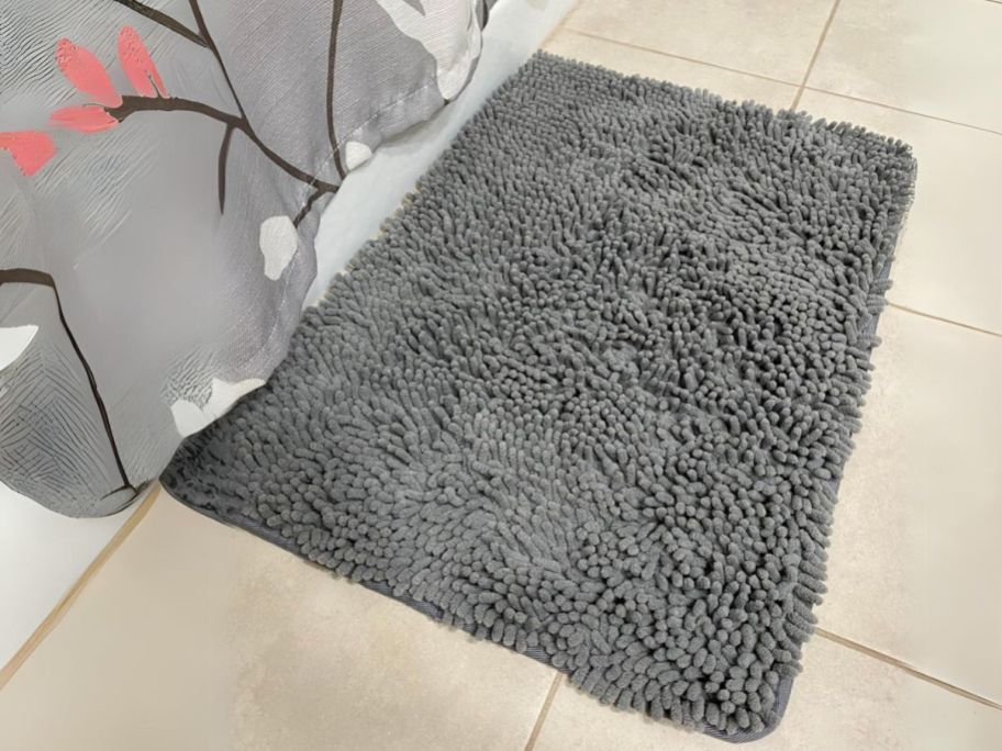 Gorilla Grip Chenille 24"x17" Bath Mat in Grey in bathroom