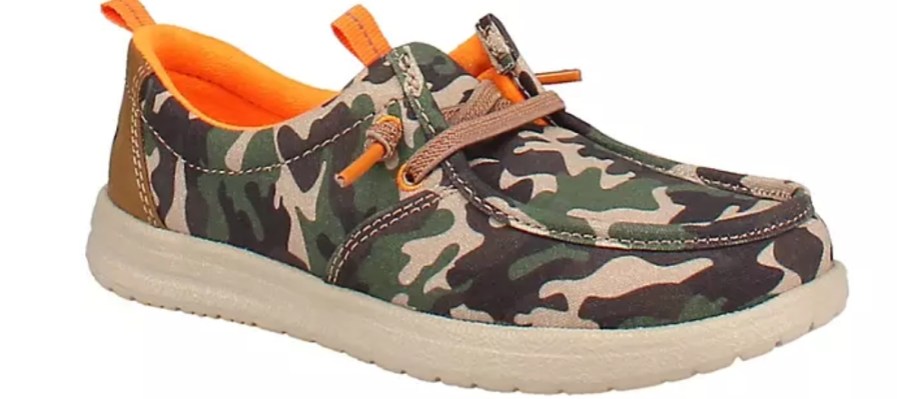 a kids camo print canvas slip on shoe