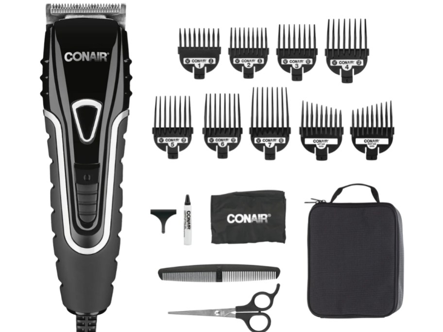 a Conair hair trimmer with accessories and scissors