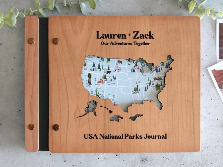a wood cover USA National Park Map Adventure Book