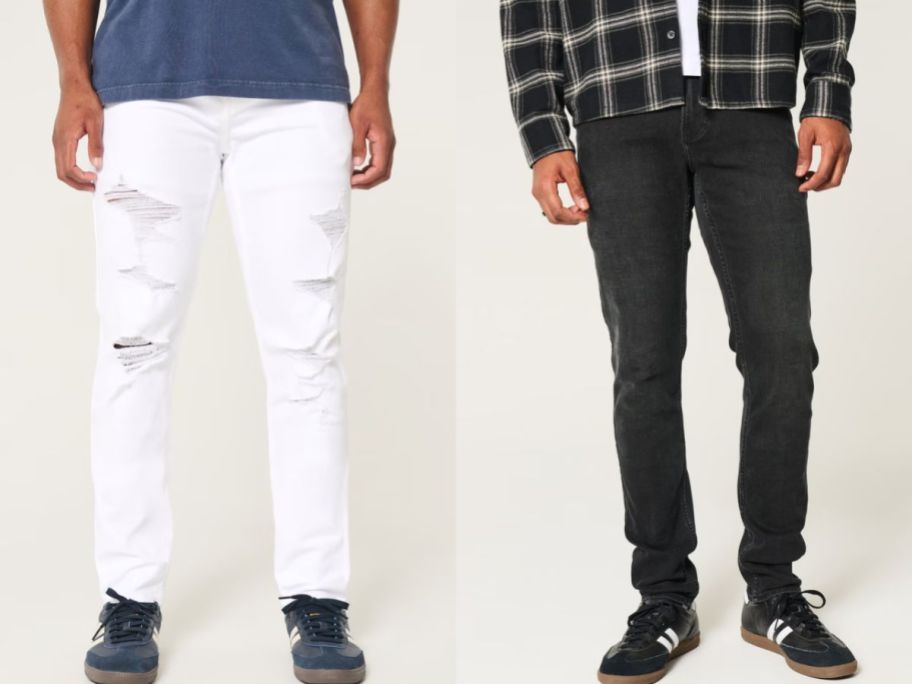 Stock images of two men's lower bodies wearing Hollister jeans