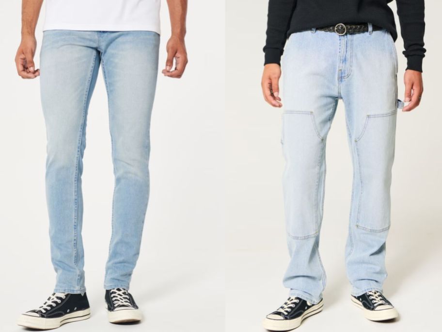 Stock images of two men's lower bodies wearing Hollister jeans