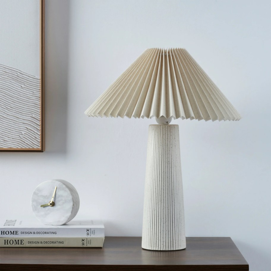 pleated lamp shade on table