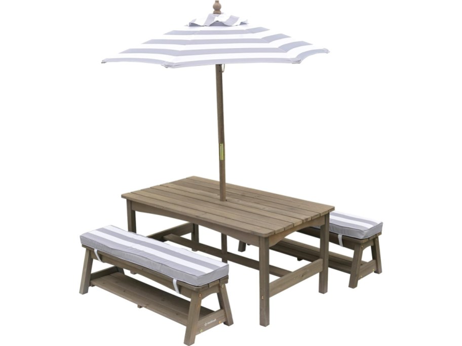 Kids outdoor picnic table with umbrella and cushion