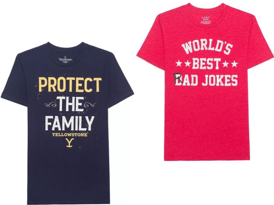 Stock images of two dad-themed graphic tees