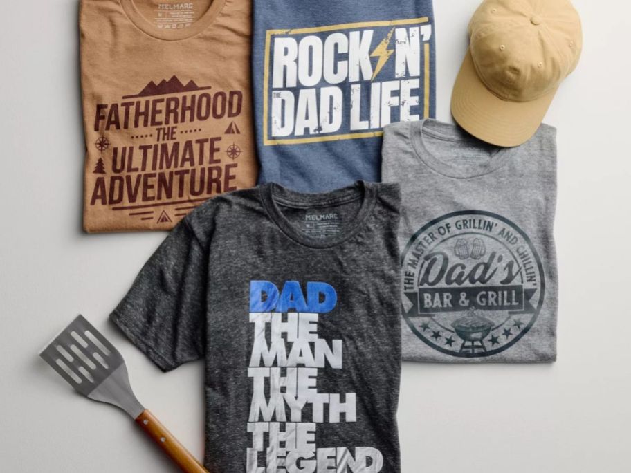 4 men's father-themed graphic teeswith a grill spatula and a hat