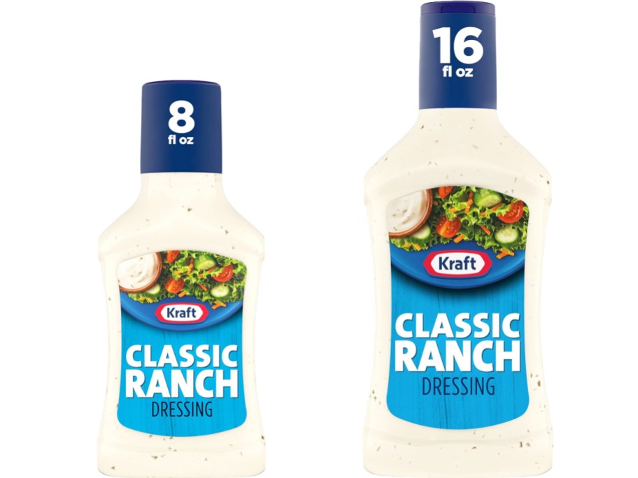 small and large bottles of Kraft Classic Ranch Dressing