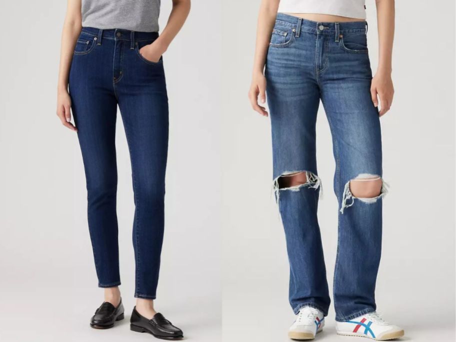 2 women wearing Levi's blue jeans