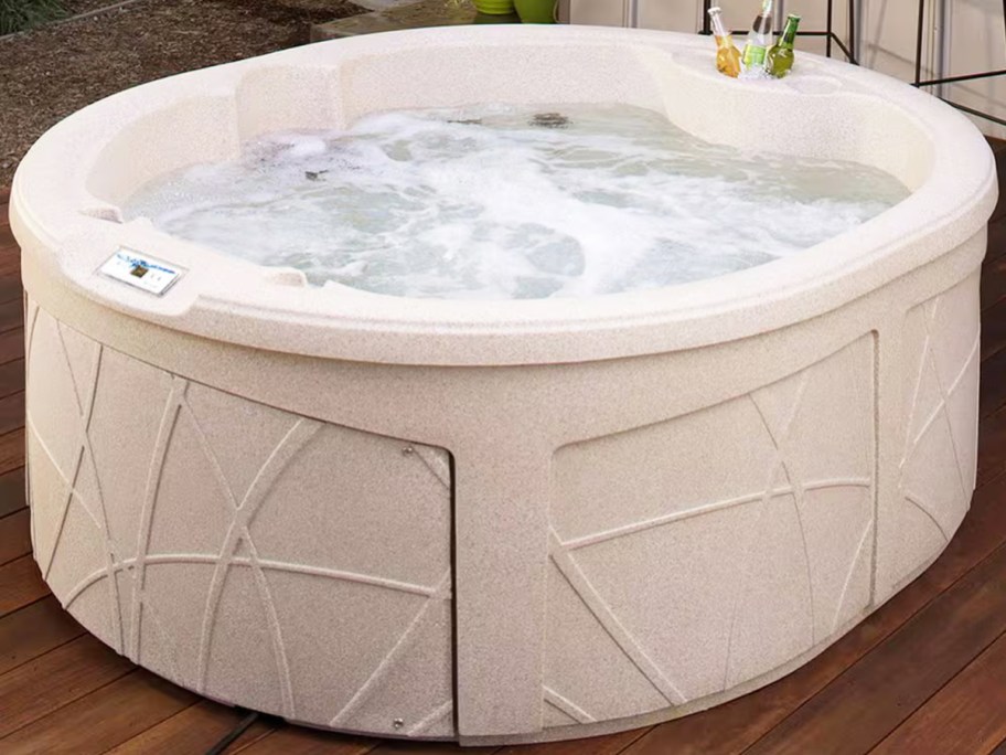 round hot tub on deck