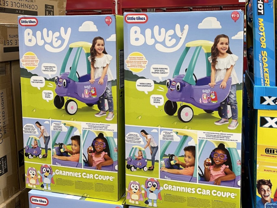 large boxes of Bluey kids cars in store