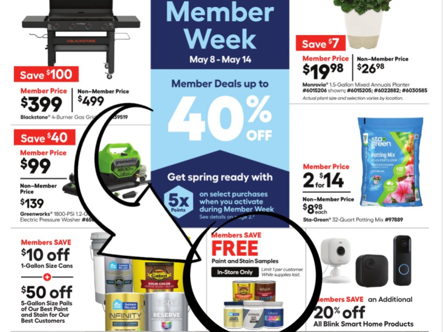 Lowe's members ad showing free paint sample