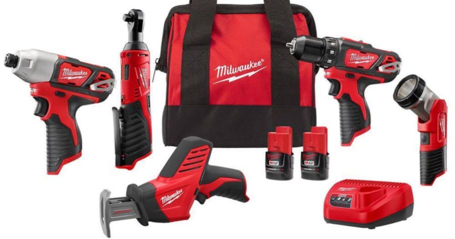 A Milwaukee tool set with a bag