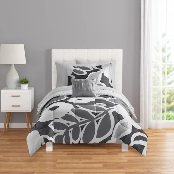 Mainstays 7 Piece Rich Black Floral Bed in a Bag Comforter Set