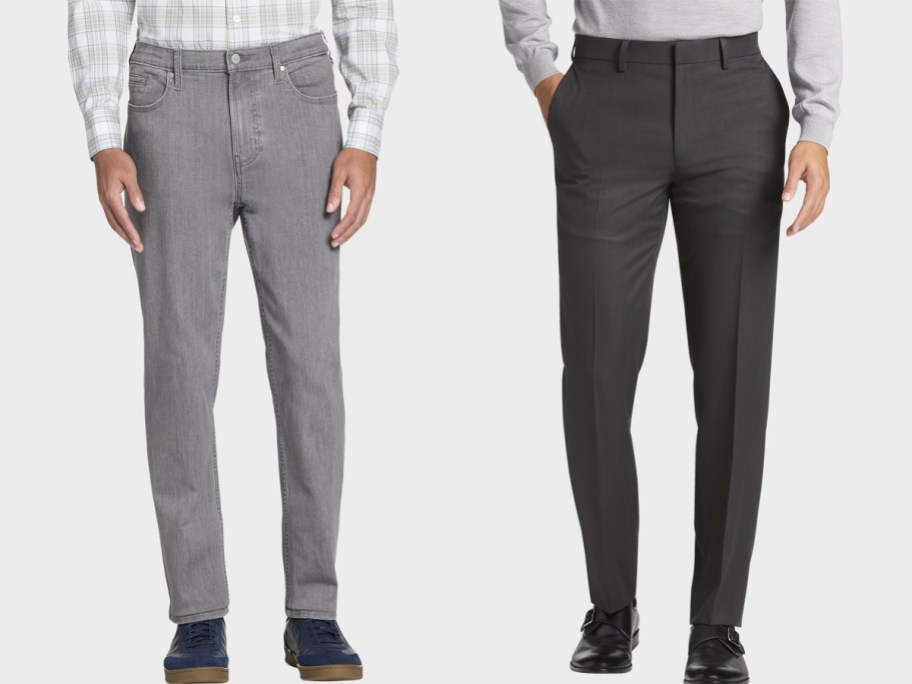 men in grey jeans and black dress pants