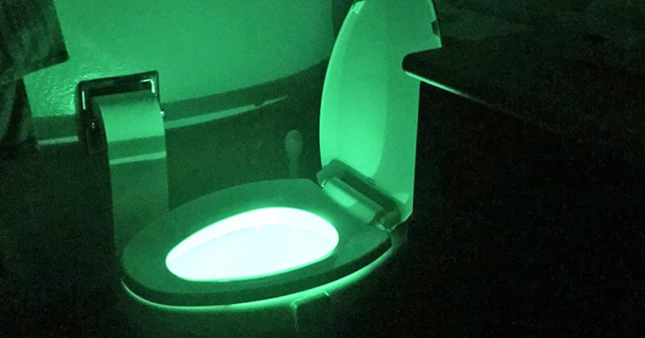 toilet bowl glowing green from toilet light