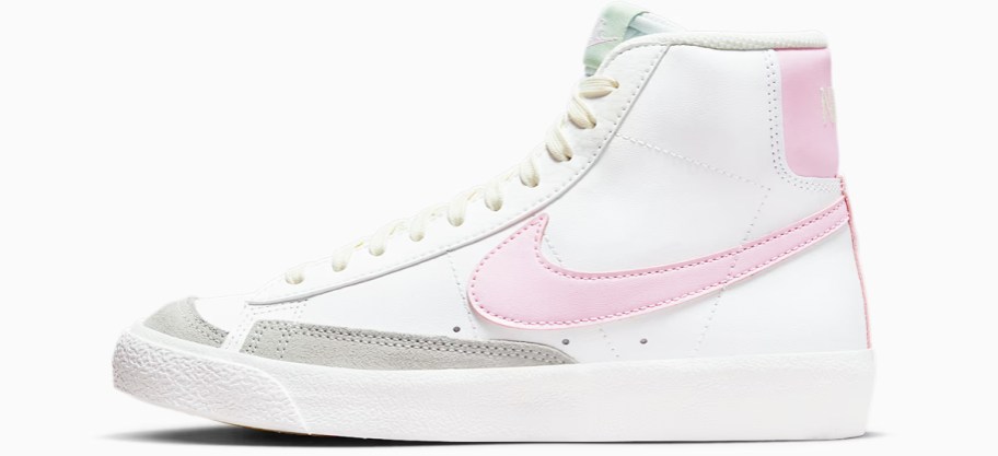 white and light pink high top nike sneaker