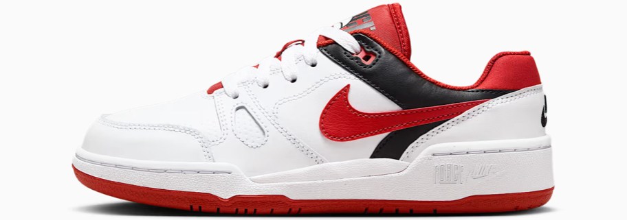white, red, and black nike sneaker