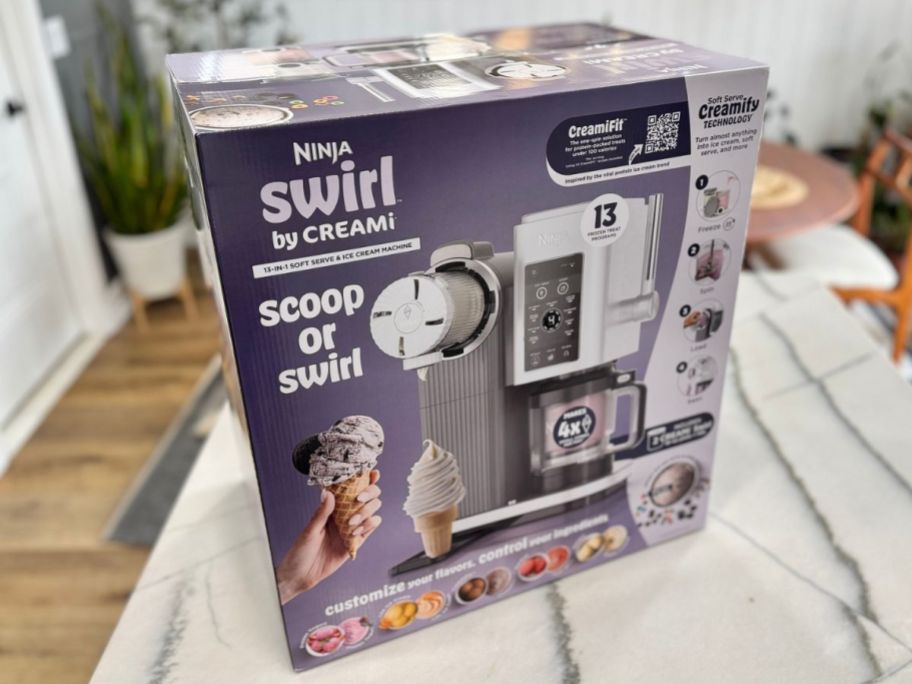 A brand new Ninja Swirl by Creami in the box on a counter
