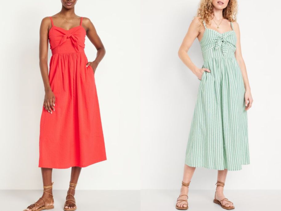Old Navy Fit & Flare Tie-Front Seersucker Midi Dress 