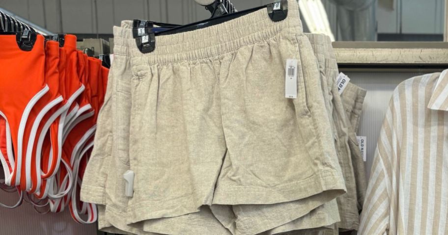 A rack of Old navy Linen Blend Shorts for women